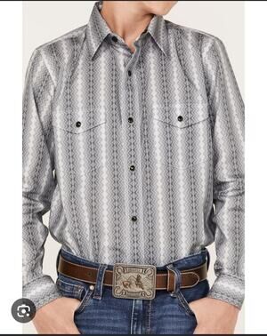 Panhandle Select Men's XXL Western Snap Button Down Shirt Geometric Zig Zag Gray